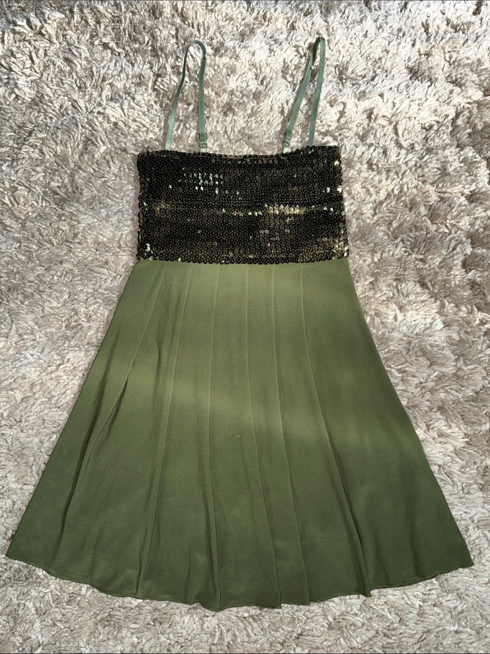 Y2K Costa Blanca Olive Sequin Empire Waist Party Mini Dress/Top - Size XS